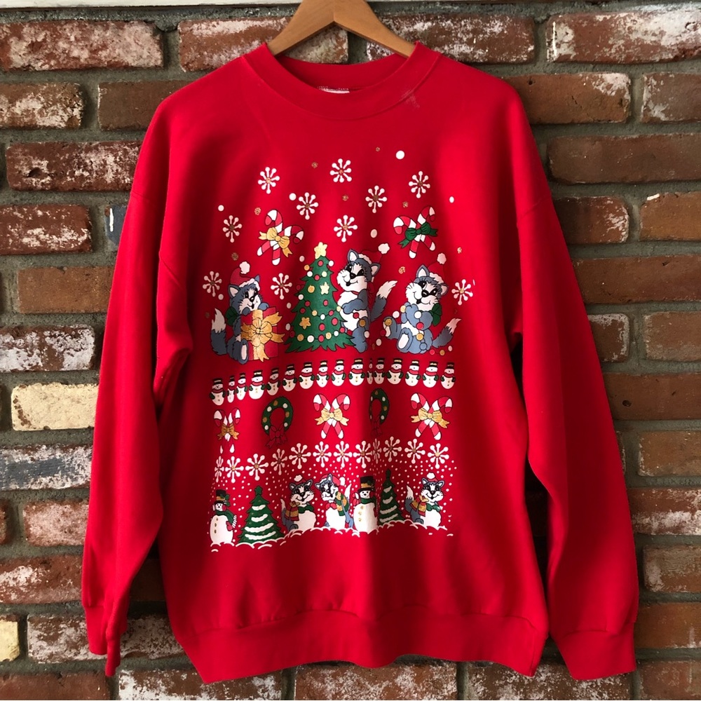 Vintage Y2K Cats Holiday Christmas Crewneck Sweatshirt